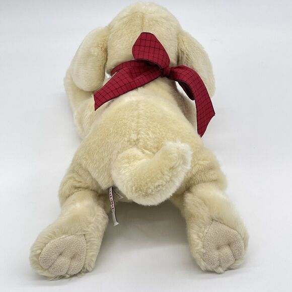 Gund Medium Cooper Yellow Labrador Dog Red Bow Laying Floor  Gund Small Cooper Yellow Labrador Dog 88947 Red Bow Laying Floor Puppy Big Nose